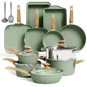 Kitchen Academy 17Pcs Pots and Pans Set Non Stick, Induction Cookware | Sage Green, Easy to Clean, Nonstick Granite Cooking Pans with Griddle, Healthy Non Toxic Frying Pan, PFOA&PFOS Free Kitchen Academy 17Pcs Pots and Pans Set Non Stick, Induction Cookware | Sage Green, Easy to Clean, Nonstick Granite Cooking Pans with Griddle, Healthy Non Toxic Frying Pan, PFOA&PFOS Free