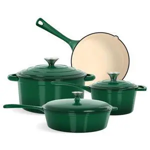 Kitchen Academy 7Pcs Enameled Cast Iron Cookware Sets, Emerd | Non Toxic Pots and Pans Set, Induction Compatible, PFOA & PFAS Free Kitchen Academy 7Pcs Enameled Cast Iron Cookware Sets, Emerd | Non Toxic Pots and Pans Set, Induction Compatible, PFOA & PFAS Free
