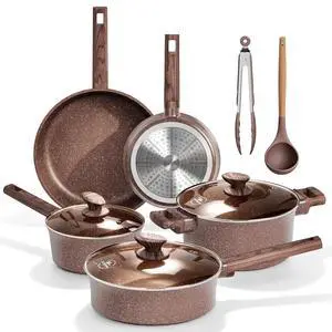 Kitchen Academy 10Pcs Induction Pots & Pans Set Non Stick, Brown | Nonstick Cookware Set, Healthy Non Toxic Cooking Pans and Pots, Easy to Clean, PFOA&PFAS Free Kitchen Academy 10Pcs Induction Pots & Pans Set Non Stick, Brown | Nonstick Cookware Set, Healthy Non Toxic Cooking Pans and Pots, Easy to Clean, PFOA&PFAS Free
