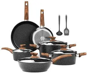 Kitchen Academy 12Pcs Induction Pots and Pans Set Non Stick, Black Cookware | Granite Kitchen Nonstick Cookware Sets, Best Cooking Pot and Pan Set Kitchen Academy 12Pcs Induction Pots and Pans Set Non Stick, Black Cookware | Granite Kitchen Nonstick Cookware Sets, Best Cooking Pot and Pan Set