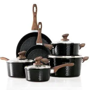 Kitchen Academy Pots and Pans Set Non Stick, 15pcs Hammered Cookware | Black Induction Kitchen Cookware Sets, Healthy Non-toxic Granite Cooking Pans Set Kitchen Academy Pots and Pans Set Non Stick, 15pcs Hammered Cookware | Black Induction Kitchen Cookware Sets, Healthy Non-toxic Granite Cooking Pans Set
