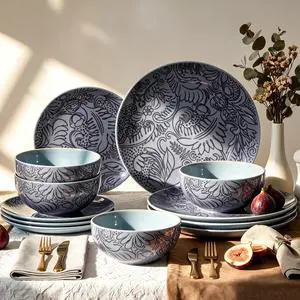 Kitchen Academy 12-Piece Scandinavian Stoneware Dinnerware Set for 4 | Handmade Reactive Glaze Plates and Bowls Set, Non-Toxic Ceramic Kitchen Dish Set, Microwave & Dishwasher Safe Kitchen Academy 12-Piece Scandinavian Stoneware Dinnerware Set for 4 | Handmade Reactive Glaze Plates and Bowls Set, Non-Toxic Ceramic Kitchen Dish Set, Microwave & Dishwasher Safe