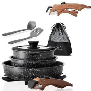Kitchen Academy Nonstick Cookware Sets with 2 Pcs Handle Kitchen Academy Nonstick Cookware Sets with 2 Pcs Handle