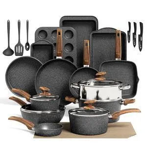 Kitchen Academy 30Pcs Pots and Pans Set Non Stick - Induction Black Cooware Set, Nonstick Granite Cookware and Bakeware Sets, PFOA&PFOS-Free, Non Toxic Healthy Kitchen Cooking Pans Set Kitchen Academy 30Pcs Pots and Pans Set Non Stick - Induction Black Cooware Set, Nonstick Granite Cookware and Bakeware Sets, PFOA&PFOS-Free, Non Toxic Healthy Kitchen Cooking Pans Set