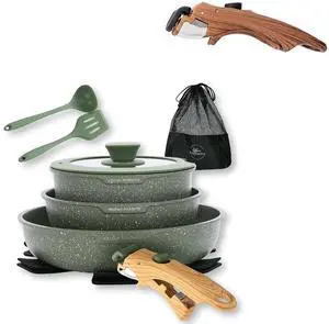 Kitchen Academy Granite Cookware Sets with 2 Pcs Detachable Handle Kitchen Academy Granite Cookware Sets with 2 Pcs Detachable Handle