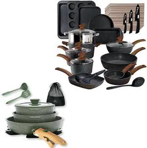 Kitchen Academy 30Pcs Bakeware & Cookware Set + 10Pcs Rv Pots and Pans Set with Removable Handle Cookware Sets Kitchen Academy 30Pcs Bakeware & Cookware Set + 10Pcs Rv Pots and Pans Set with Removable Handle Cookware Sets