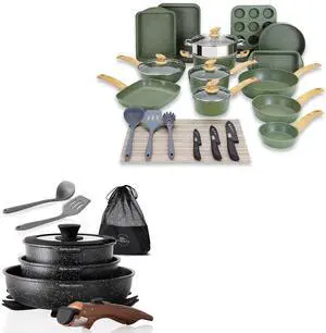 Kitchen Academy 30Pcs Bakeware & Cookware Set + 10Pcs Rv Pots and Pans Set with Removable Handle Cookware Sets Kitchen Academy 30Pcs Bakeware & Cookware Set + 10Pcs Rv Pots and Pans Set with Removable Handle Cookware Sets