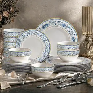Kitchen Academy 24-Piece Fine Bone China Dinnerware Set for 8 | Luxury Handmade Non Toxic Plates and Bowls Sets, Lightweight Chip Resistant Dishes Set, Oven, Dishwasher & Microwave Safe Kitchen Academy 24-Piece Fine Bone China Dinnerware Set for 8 | Luxury Handmade Non Toxic Plates and Bowls Sets, Lightweight Chip Resistant Dishes Set, Oven, Dishwasher & Microwave Safe