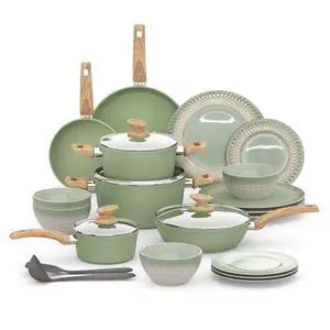 Kitchen Academy 12Pcs Granite Cookware Set + 12 Pcs Stoneware Dinnerware Sets for 4 Kitchen Academy 12Pcs Granite Cookware Set + 12 Pcs Stoneware Dinnerware Sets for 4