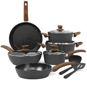 Kitchen Academy Pots and Pans Set Non Stick, Induction Cookware Sets | 12Pcs Granite Nonstick Healthy Cooking Set, PFAS & PFOA Free Kitchen Academy Pots and Pans Set Non Stick, Induction Cookware Sets | 12Pcs Granite Nonstick Healthy Cooking Set, PFAS & PFOA Free