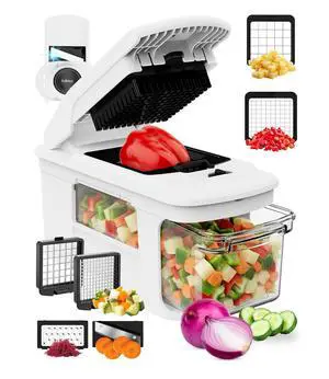 Fullstar Pro XL Vegetable Chopper & Mandoline Slicer w Pull-Out Catch Tray | 4 in 1 Veggie, Onion & Fruit Slicer, Dicer & Grater with Sharp Stainless Steel Blades - XL Food Prep Set (White) Fullstar Pro XL Vegetable Chopper & Mandoline Slicer w Pull-Out Catch Tray | 4 in 1 Veggie, Onion & Fruit Slicer, Dicer & Grater with Sharp Stainless Steel Blades - XL Food Prep Set (White)