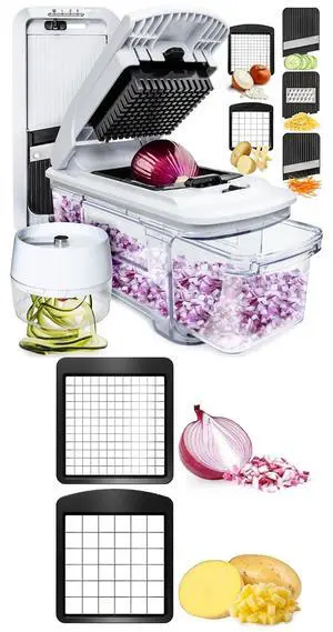 Fullstar All-in-1 Vegetable Chopper (5 in 1, Black/White) and 2pc Blade Replacement Set for Vegetable Chopper - Bundle of Chopper and Dice Blade Replacement (Big and Small Dice) - Kitchen Gadgets Fullstar All-in-1 Vegetable Chopper (5 in 1, Black/White) and 2pc Blade Replacement Set for Vegetable Chopper - Bundle of Chopper and Dice Blade Replacement (Big and Small Dice) - Kitchen Gadgets