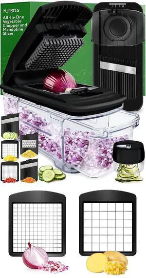 Fullstar All-in-1 Vegetable Chopper (6 in 1, Black) and 2pc Blade Replacement Set for Vegetable Chopper - Bundle of Chopper and Dice Blade Replacement (Big and Small Dice) - Kitchen Gadgets Fullstar All-in-1 Vegetable Chopper (6 in 1, Black) and 2pc Blade Replacement Set for Vegetable Chopper - Bundle of Chopper and Dice Blade Replacement (Big and Small Dice) - Kitchen Gadgets