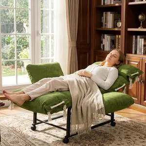 Adjustable Recliner Lounge Chair,90°-180° Lay Flat Lazy Sofa with Lockable Swivel Brake Casters,Adjustable Backrest & Armrest,Storage Pocket Ergonomic Napping Chair,Green for Living Room Bedroom Adjustable Recliner Lounge Chair,90°-180° Lay Flat Lazy Sofa with Lockable Swivel Brake Casters,Adjustable Backrest & Armrest,Storage Pocket Ergonomic Napping Chair,Green for Living Room Bedroom