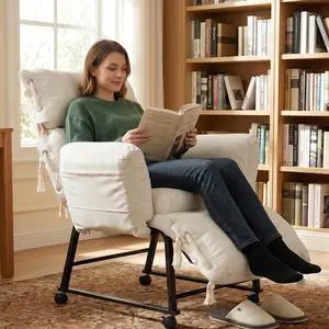 Adjustable Recliner Lounge Chair,90°-180° Lay Flat Lazy Sofa with Lockable Swivel Brake Casters,Adjustable Backrest & Armrest,Storage Pocket Ergonomic Napping Chair,Beige for Living Room Bedroom Adjustable Recliner Lounge Chair,90°-180° Lay Flat Lazy Sofa with Lockable Swivel Brake Casters,Adjustable Backrest & Armrest,Storage Pocket Ergonomic Napping Chair,Beige for Living Room Bedroom