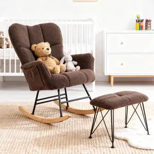 KEEZY Nursery Rocking Chair with Footrest,Teddy Upholstered Glider Rocker Rocking Accent Chair Padded Seat with High Backrest Armchair Comfy Side Chair for Living Room Bedroom (Teddy) KEEZY Nursery Rocking Chair with Footrest,Teddy Upholstered Glider Rocker Rocking Accent Chair Padded Seat with High Backrest Armchair Comfy Side Chair for Living Room Bedroom (Teddy)