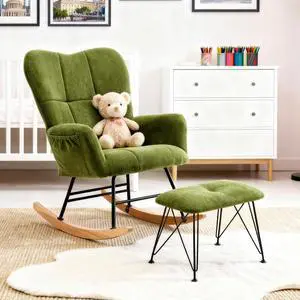KEEZY Nursery Rocking Chair with Footrest,Upholstered Glider Rocker Rocking Accent Chair Padded Seat with High Backrest Armchair Comfy Side Chair for Living Room Bedroom(Green) KEEZY Nursery Rocking Chair with Footrest,Upholstered Glider Rocker Rocking Accent Chair Padded Seat with High Backrest Armchair Comfy Side Chair for Living Room Bedroom(Green)