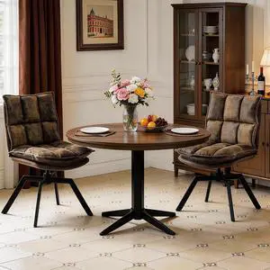 KEEZY Swivel Dining Chairs Set of 2, Mid-Century Modern Chairs with PU Leather, High Back with High-Density Stuffed PP Cotton & Automatic Swivel Metal Legs, Suitable for Kitchen & Living RoomBrown KEEZY Swivel Dining Chairs Set of 2, Mid-Century Modern Chairs with PU Leather, High Back with High-Density Stuffed PP Cotton & Automatic Swivel Metal Legs, Suitable for Kitchen & Living RoomBrown