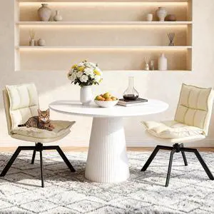 KEEZY Swivel Dining Chairs Set of 2, 360°AUTO Swivel Cat Scratch Resistant Faux Leather Chair with Padded Seat, Sturdy Metal Legs for Dining Room & Living Room KEEZY Swivel Dining Chairs Set of 2, 360°AUTO Swivel Cat Scratch Resistant Faux Leather Chair with Padded Seat, Sturdy Metal Legs for Dining Room & Living Room