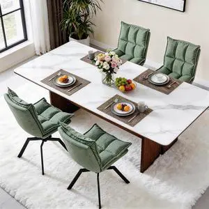 Swivel Dining Chairs Set of 4, Mid-Century Modern Chairs with Linen Fabric, High Back with High-Density Stuffed PP Cotton & Automatic Swivel Metal Legs, Suitable for Kitchen & Living Room(Green) Swivel Dining Chairs Set of 4, Mid-Century Modern Chairs with Linen Fabric, High Back with High-Density Stuffed PP Cotton & Automatic Swivel Metal Legs, Suitable for Kitchen & Living Room(Green)