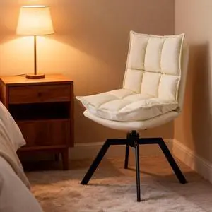 KEEZY Cream Style Accent Chair Set of 2, Cat-Scratch Leather Vanity Chair with 360° Auto Return Swivel, High Density Padding & Metal Legs, Ideal for Bedroom,Living Room andHome OfficeBeige KEEZY Cream Style Accent Chair Set of 2, Cat-Scratch Leather Vanity Chair with 360° Auto Return Swivel, High Density Padding & Metal Legs, Ideal for Bedroom,Living Room andHome OfficeBeige