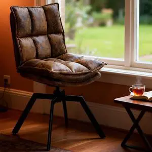 KEEZY Mid-Century Modern Accent Chair Set of 2, Cat-Scratch Leather Vanity Chair with 360° Auto Return Swivel, High Density Padding & Metal Legs, Ideal for Bedroom,Living Room andHome OfficeBrown KEEZY Mid-Century Modern Accent Chair Set of 2, Cat-Scratch Leather Vanity Chair with 360° Auto Return Swivel, High Density Padding & Metal Legs, Ideal for Bedroom,Living Room andHome OfficeBrown