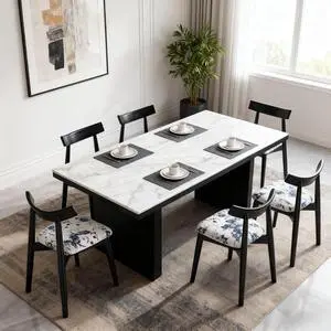 Mid - Century Modern Dining Chairs Set of 4, Stylish Curved Back Dining Chairs with Upholstered Seat, Sturdy Black Wooden Frame, Comfortable Accent Chairs for Kitchen, Dining Room, Living Room(White) Mid - Century Modern Dining Chairs Set of 4, Stylish Curved Back Dining Chairs with Upholstered Seat, Sturdy Black Wooden Frame, Comfortable Accent Chairs for Kitchen, Dining Room, Living Room(White)