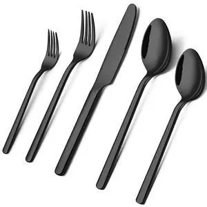 KINGSTONE Black Silverware Set, 20-Piece Flatware Set for 4, 18/10 Stainless Steel Cutlery for Home Kitchen and Restaurant KINGSTONE Black Silverware Set, 20-Piece Flatware Set for 4, 18/10 Stainless Steel Cutlery for Home Kitchen and Restaurant