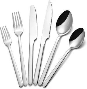 KINGSTONE 36-Piece Silverware Set with Steak Knives, Flatware Set for 6, 18/10 Stainless Steel Tableware Cutlery Set for Home Restaurant, Mirror Finish,Modern Design KINGSTONE 36-Piece Silverware Set with Steak Knives, Flatware Set for 6, 18/10 Stainless Steel Tableware Cutlery Set for Home Restaurant, Mirror Finish,Modern Design