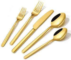 KINGSTONE Gold Silverware Set, 20 Piece Flatware Cutlery Set for 4, 18/10 Stainless Steel Silverware Mirror Polished Dishwasher Safe for Home, Restaurant, Wedding, Party(Gold, 20 pieces for 4) KINGSTONE Gold Silverware Set, 20 Piece Flatware Cutlery Set for 4, 18/10 Stainless Steel Silverware Mirror Polished Dishwasher Safe for Home, Restaurant, Wedding, Party(Gold, 20 pieces for 4)