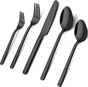 KINGSTONE Black Silverware Set, 30 Piece Flatware Set for 6, 18/10 Stainless steel Cutlery Set for Home Kitchen and Restaurant KINGSTONE Black Silverware Set, 30 Piece Flatware Set for 6, 18/10 Stainless steel Cutlery Set for Home Kitchen and Restaurant