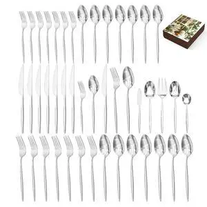 45 Piece Silverware Set for 8 with Serving Utensils, 18/10 Stainless Steel | KINGSTONE Flatware set, Mirror Polished Forks Knives Spoons Utensils,Gift Cutlery for Restaurant Wedding, Dishwasher Safe 45 Piece Silverware Set for 8 with Serving Utensils, 18/10 Stainless Steel | KINGSTONE Flatware set, Mirror Polished Forks Knives Spoons Utensils,Gift Cutlery for Restaurant Wedding, Dishwasher Safe