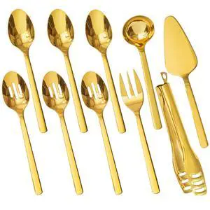 KINGSTONE 18/10 Large Hostess Gold Serving Utensils,Stainless Steel Serving | Heavy Duty Serving Set, 10 inch Serving Spoons, Slotted Spoons, Forks, Tongs, Cake Pie Server for Buffet, Wedding, Parties KINGSTONE 18/10 Large Hostess Gold Serving Utensils,Stainless Steel Serving | Heavy Duty Serving Set, 10 inch Serving Spoons, Slotted Spoons, Forks, Tongs, Cake Pie Server for Buffet, Wedding, Parties