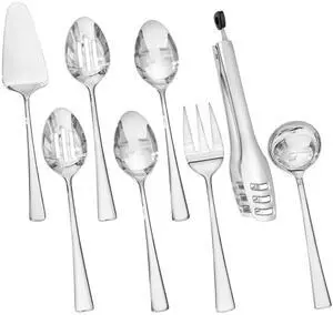 KINGSTONE 8 Piece 18/10 Serving Utensils Set, Stainless Steel Serving Set | Large Serving Utensils, Slotted Spoon, Serving Spoon, Fork, Tong, Soup Ladle, Cake Server for Buffet, Parties, Kitchen KINGSTONE 8 Piece 18/10 Serving Utensils Set, Stainless Steel Serving Set | Large Serving Utensils, Slotted Spoon, Serving Spoon, Fork, Tong, Soup Ladle, Cake Server for Buffet, Parties, Kitchen