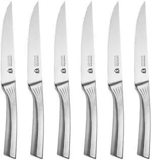 KINGSTONE 5" Steak Knives Set of 6 Pieces Kitchen Steak Knife Set German Stainless Steel Serrated Steak Knives with Gift Box Dishwasher Safe (6, sliver) KINGSTONE 5" Steak Knives Set of 6 Pieces Kitchen Steak Knife Set German Stainless Steel Serrated Steak Knives with Gift Box Dishwasher Safe (6, sliver)
