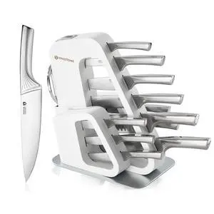 KINGSTONE Kitchen Knife Set with Block,14 Pcs German Stainless Steel Knife Set with Built-in Sharpener, Dishwasher Safe Knife Block Set (White, 14pcs) KINGSTONE Kitchen Knife Set with Block,14 Pcs German Stainless Steel Knife Set with Built-in Sharpener, Dishwasher Safe Knife Block Set (White, 14pcs)
