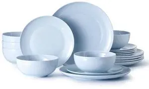 KINGSTONE 18-Piece Bone China Dinnerware Set for 6, Misty Blue | Lightweight Porcelain | Round Plates & Bowls | Scratch Resistant | Durable Ceramic | Microwave & Dishwasher Safe KINGSTONE 18-Piece Bone China Dinnerware Set for 6, Misty Blue | Lightweight Porcelain | Round Plates & Bowls | Scratch Resistant | Durable Ceramic | Microwave & Dishwasher Safe