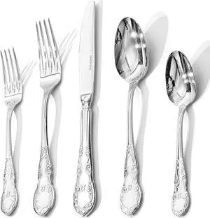 KINGSTONE 20-Piece Vintage Silverware Set, 18/10 Stainless Steel Flatware | Retro Utensils, Cutlery Set, Mirror Polished Finish, Dishwasher Safe, for Home, Wedding & Housewarming Gift KINGSTONE 20-Piece Vintage Silverware Set, 18/10 Stainless Steel Flatware | Retro Utensils, Cutlery Set, Mirror Polished Finish, Dishwasher Safe, for Home, Wedding & Housewarming Gift