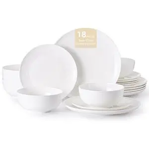 KINGSTONE Bone China Dinnerware Set for 6, 18-Piece Plates and Bowls Set | Lightweight Porcelain Dish Set, Scratch Resistant, Oven & Microwave & Dishwasher Safe, Ivory White KINGSTONE Bone China Dinnerware Set for 6, 18-Piece Plates and Bowls Set | Lightweight Porcelain Dish Set, Scratch Resistant, Oven & Microwave & Dishwasher Safe, Ivory White