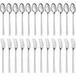 KINGSTONE 24 PCS 18/10 Stainless Steel Forks And Spoons, 12 8-Inch Dinner Forks And 8-Inch Dinner Spoons, Flatware Set For Home, Kitchen, Weddings, Parties Or Restaurant, Dishwasher Safe KINGSTONE 24 PCS 18/10 Stainless Steel Forks And Spoons, 12 8-Inch Dinner Forks And 8-Inch Dinner Spoons, Flatware Set For Home, Kitchen, Weddings, Parties Or Restaurant, Dishwasher Safe