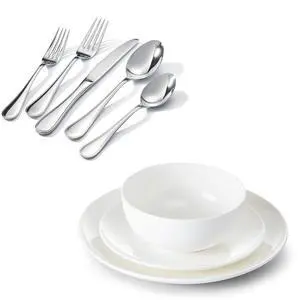 KINGSTONE 20 Piece Teardrop Silverware Set and Bone China Dinnerware Sets, 12-Piece Dinnerware Set for 4 KINGSTONE 20 Piece Teardrop Silverware Set and Bone China Dinnerware Sets, 12-Piece Dinnerware Set for 4