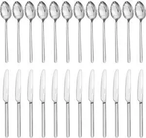KINGSTONE 8 Inch 18/10 Stainless Steel Spoon Dinner Spoons Set of 12 and 8.9-Inch Dinner Knives Set of 12, Spoons and Dinner Knives for Home, Kitchen, Weddings, Parties or Restaurant, Dishwasher Safe KINGSTONE 8 Inch 18/10 Stainless Steel Spoon Dinner Spoons Set of 12 and 8.9-Inch Dinner Knives Set of 12, Spoons and Dinner Knives for Home, Kitchen, Weddings, Parties or Restaurant, Dishwasher Safe