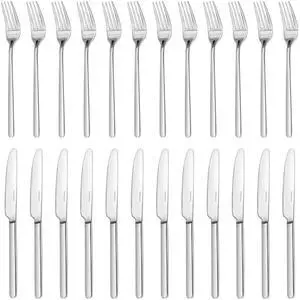KINGSTONE 8-Inch 18/10 Stainless Steel Dinner Forks Set of 12 and Stainless Steel Dinner Knives Set of 12, Forks and Dinner Knives for Home, Kitchen & Restaurant, Dishwasher Safe KINGSTONE 8-Inch 18/10 Stainless Steel Dinner Forks Set of 12 and Stainless Steel Dinner Knives Set of 12, Forks and Dinner Knives for Home, Kitchen & Restaurant, Dishwasher Safe