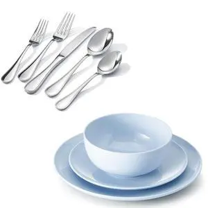 KINGSTONE 20 Piece Teardrop Silverware Set and Blue Bone China Dinnerware Sets, 12-Piece Dinnerware Set for 4 KINGSTONE 20 Piece Teardrop Silverware Set and Blue Bone China Dinnerware Sets, 12-Piece Dinnerware Set for 4