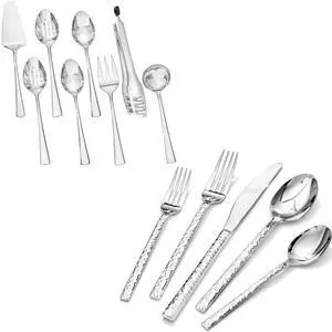 KINGSTONE 40 Piece Hammered Silverware Set and 8 Piece Serving Utensils Set KINGSTONE 40 Piece Hammered Silverware Set and 8 Piece Serving Utensils Set