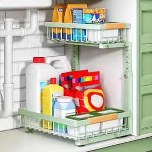 Kitstorack Under Sink Organizer, 2 Tier Under the Sink Storage, Slide out Pull out Cabinet Organizer Shelf, Metal Sliding Drawer for Kitchen Bathroom Pantry Closet Organization Rack, Green, 1 Pack Kitstorack Under Sink Organizer, 2 Tier Under the Sink Storage, Slide out Pull out Cabinet Organizer Shelf, Metal Sliding Drawer for Kitchen Bathroom Pantry Closet Organization Rack, Green, 1 Pack