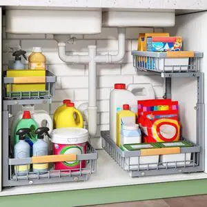 Kitstorack Under Sink Organizer, 2 Tier Under the Sink Storage, Slide out Pull out Cabinet Organizer Shelf, Metal Sliding Drawer for Kitchen Bathroom Pantry Closet Organization Rack, Grey, 2 Pack Kitstorack Under Sink Organizer, 2 Tier Under the Sink Storage, Slide out Pull out Cabinet Organizer Shelf, Metal Sliding Drawer for Kitchen Bathroom Pantry Closet Organization Rack, Grey, 2 Pack