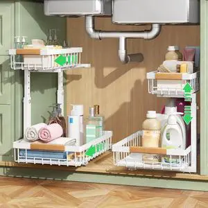 Kitstorack Under Sink Organizer, 2 Tier Under the Sink Storage, Slide out Pull out Cabinet Organizer Shelf, Metal Sliding Drawer for Kitchen Bathroom Pantry Closet Organization Rack, White, 1 Pack Kitstorack Under Sink Organizer, 2 Tier Under the Sink Storage, Slide out Pull out Cabinet Organizer Shelf, Metal Sliding Drawer for Kitchen Bathroom Pantry Closet Organization Rack, White, 1 Pack