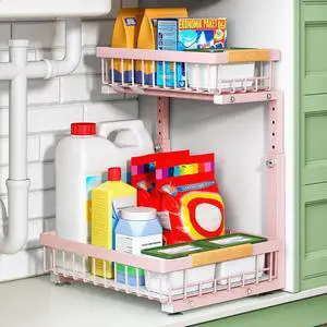 Kitstorack Under Sink Organizer, 2 Tier Under the Sink Storage, Slide out Pull out Cabinet Organizer Shelf, Metal Sliding Drawer for Kitchen Bathroom Pantry Closet Organization Rack, Pink, 1 Pack Kitstorack Under Sink Organizer, 2 Tier Under the Sink Storage, Slide out Pull out Cabinet Organizer Shelf, Metal Sliding Drawer for Kitchen Bathroom Pantry Closet Organization Rack, Pink, 1 Pack