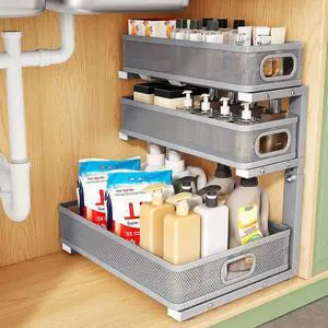 Kitstorack Under Sink Organizer, 1-Pack 3-Tier Height Adjustable Thickened Metal Pull out Cabinet Organizer Shelf, Slide out Storage Drawer Rack for Bathroom Kitchen Pantry Home Organization, Grey Kitstorack Under Sink Organizer, 1-Pack 3-Tier Height Adjustable Thickened Metal Pull out Cabinet Organizer Shelf, Slide out Storage Drawer Rack for Bathroom Kitchen Pantry Home Organization, Grey